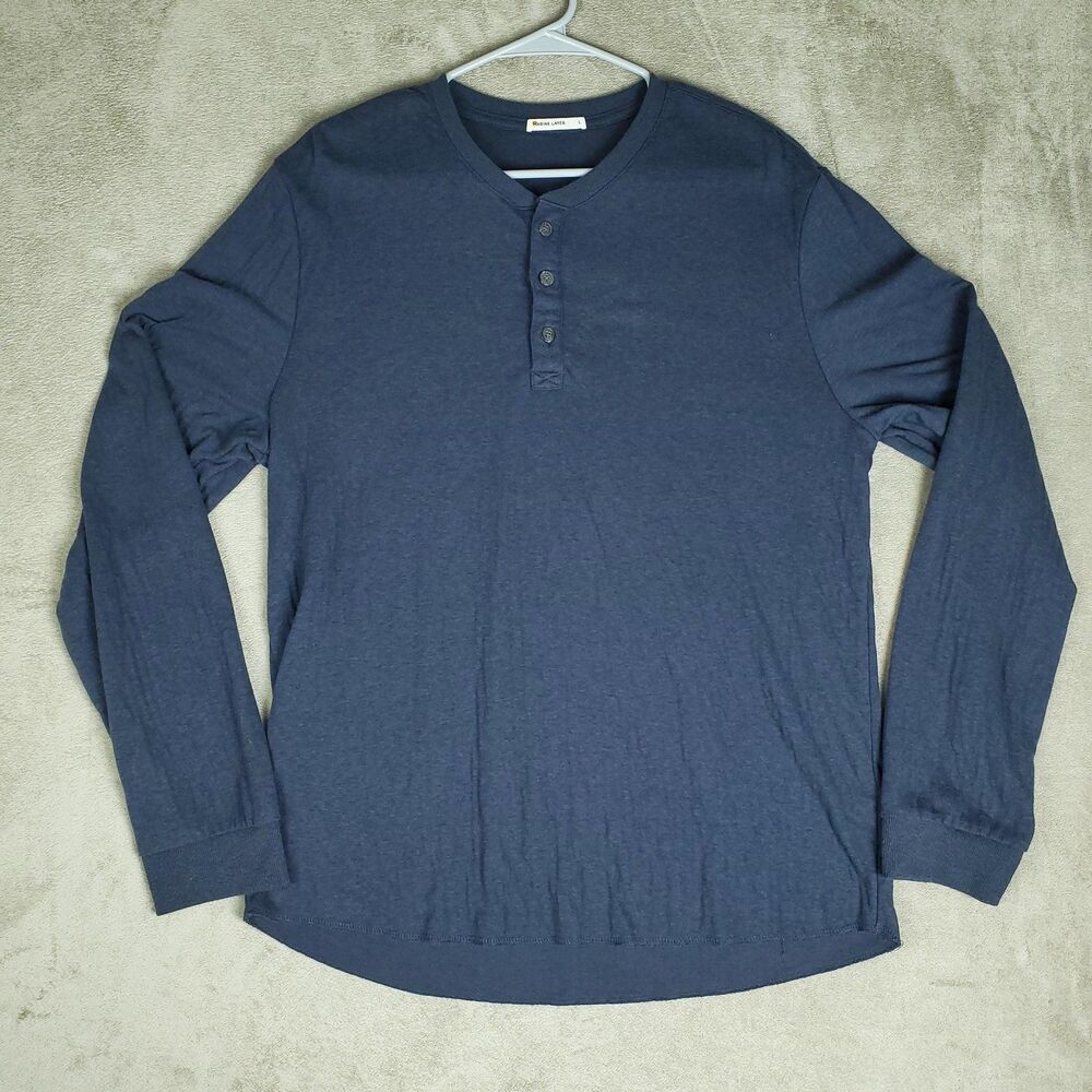 Marine Layer Shirt Mens Large Blue Long Sleeve Henley Soft Lightweight Tee